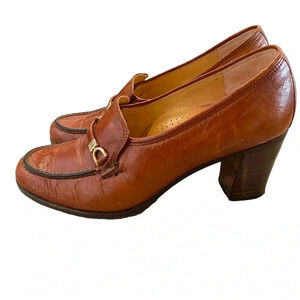 Raspini Vintage Brown Leather Heeled Loafers